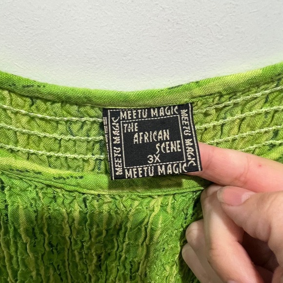 Meetu Magic The African Scene Smocked Ruffled Dress Green 3X Rayon - Picture 2 of 8